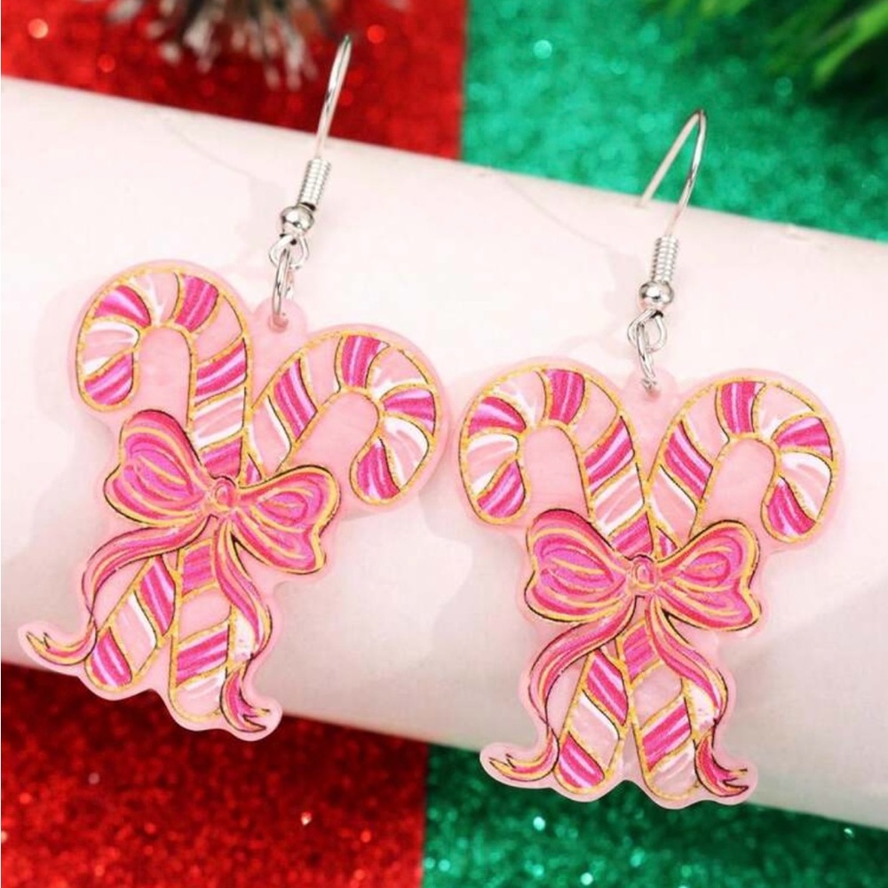 ✨ Pink Candy Cane Earrings | Holiday Jewelry | Festive Gift | Statement Earrings
